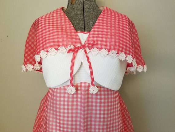 Vintage 60s 70s Sylvia Ann Red White Gingham Check Prom