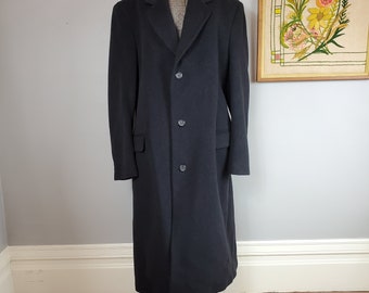 Vintage 80s Silver Cloud Cashmere & Wool Blend Men's Dark Charcoal Gray Overcoat (Vintage Size 44 L)