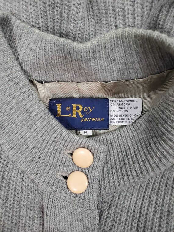 Vintage 80s LeRoy Knitwear Gray Lined Zip Cardigan