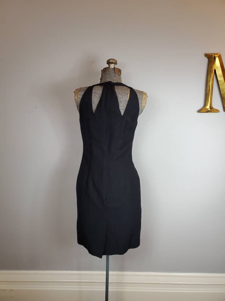 Vintage 90s Cache Black Rayon Linen Blend Form fitting Mini