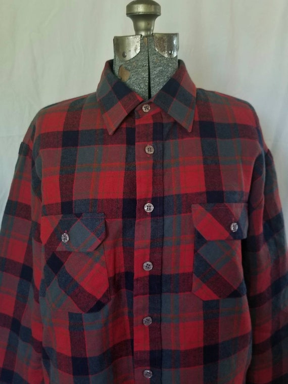 Vintage 80s Oakton Red , Blue and Gray Plaid Quil… - image 1