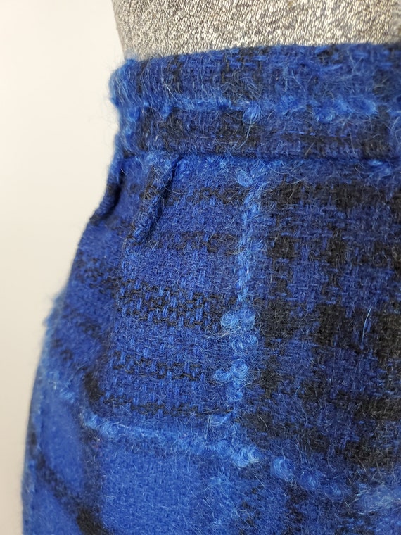 Vintage 50s MCM Blue and Black Nubby Wool Tweed P… - image 1