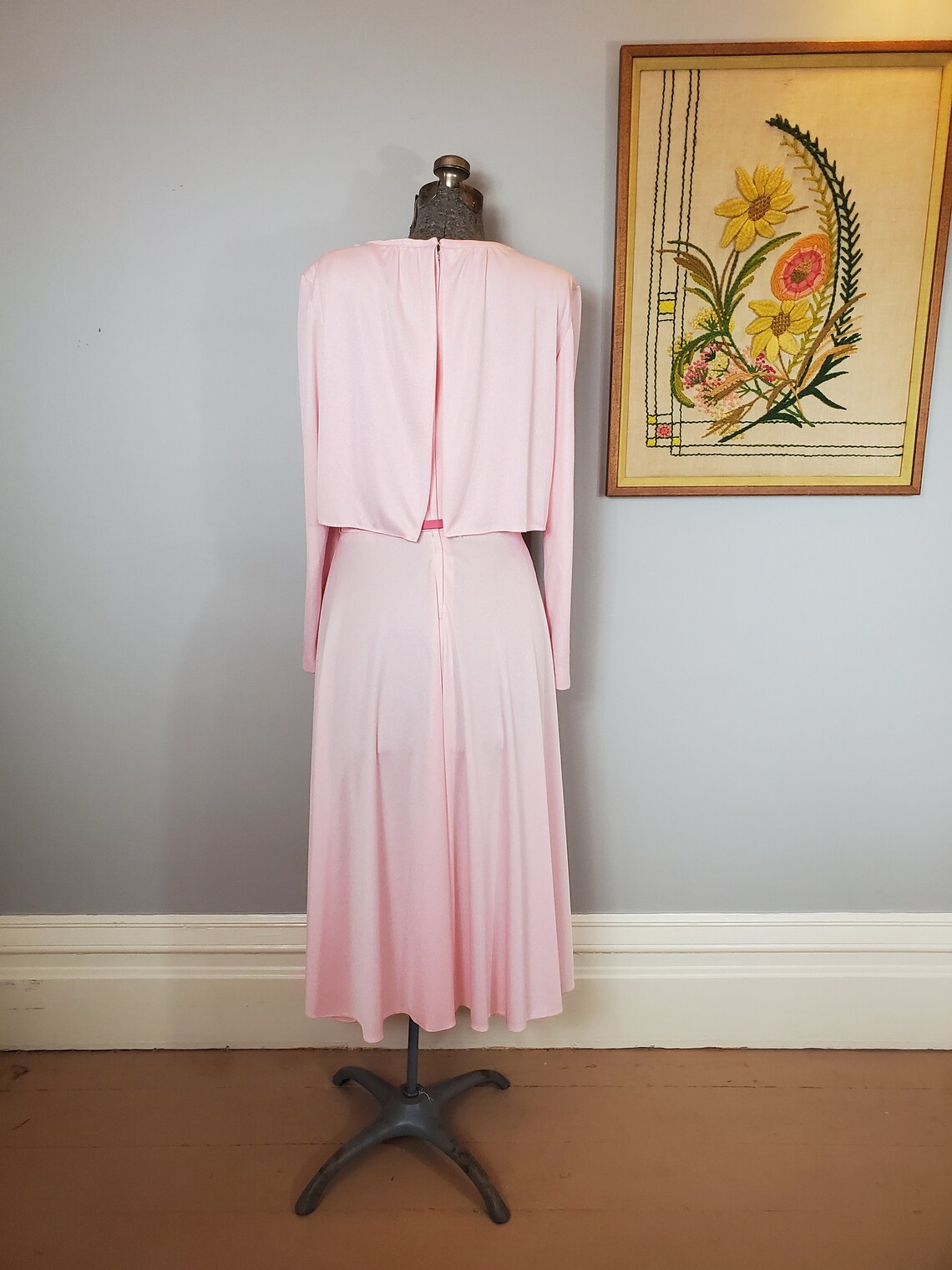 Vintage 80s Pink Floral Prairie Folk Boho Dress 8 10