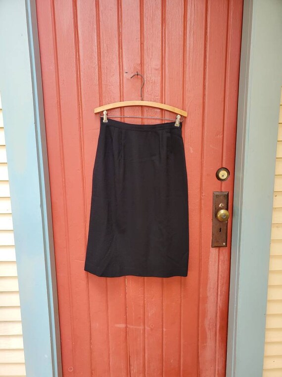 Vintage 80s Black Wool Crepe Straight Skirt