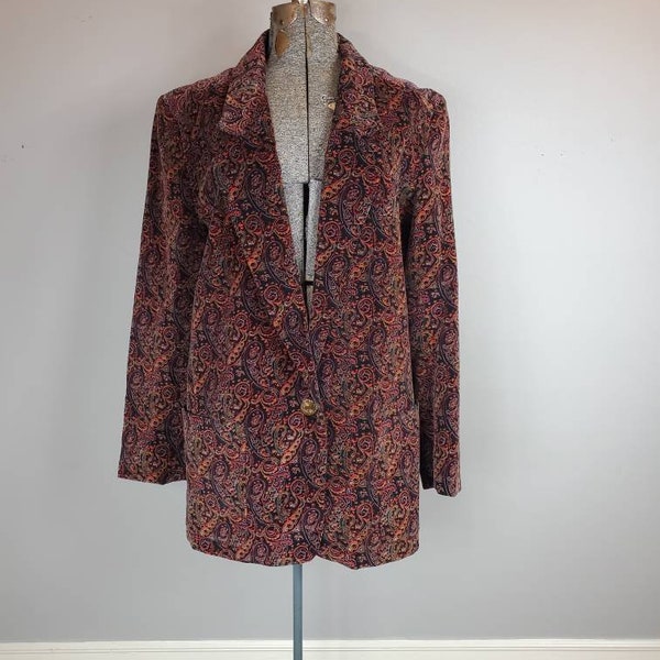 Vintage 90s Adolfo Atelier Women's Velvet Paisley Blazer (14)