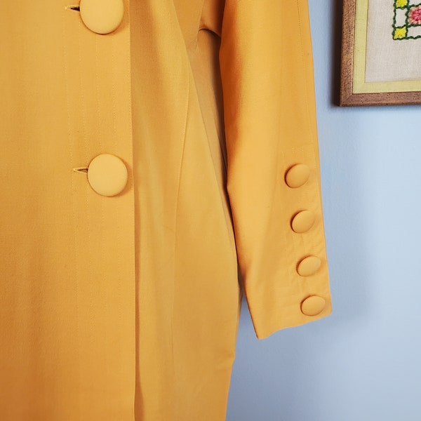 Vintage 80s Nipon Boutique Goldenrod Orange Gabardine Wool Mod Suit Dress (Vintage Size 8)