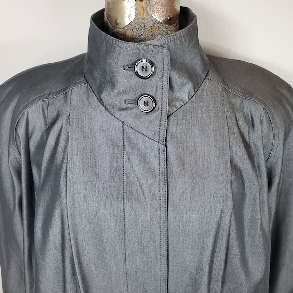 Vintage 80s Evan-Picone Steel Gray Mod Oversized Lined Women's Raincoat (Vintage Size 10)
