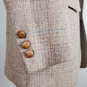 Vintage 90s Hart Schaffner & Marx Brown Plaid Tweed Sport Coat with Woven Leather Buttons image 6