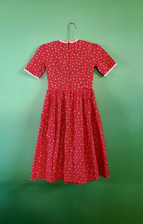 Vintage 50s Girls Calico Cotton Dress w/ Ric Rac … - image 5