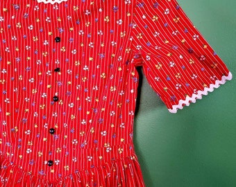 Vintage 50s Girls Calico Cotton Dress w/ Ric Rac Trim