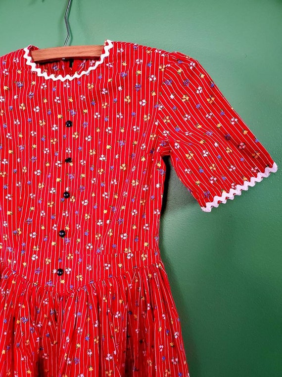Vintage 50s Girls Calico Cotton Dress w/ Ric Rac … - image 1