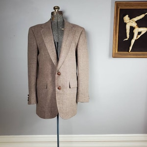 Vintage 90s Hart Schaffner & Marx Brown Plaid Tweed Sport Coat with Woven Leather Buttons image 1