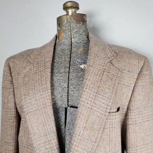 Vintage 90s Hart Schaffner & Marx Brown Plaid Tweed Sport Coat with Woven Leather Buttons image 9