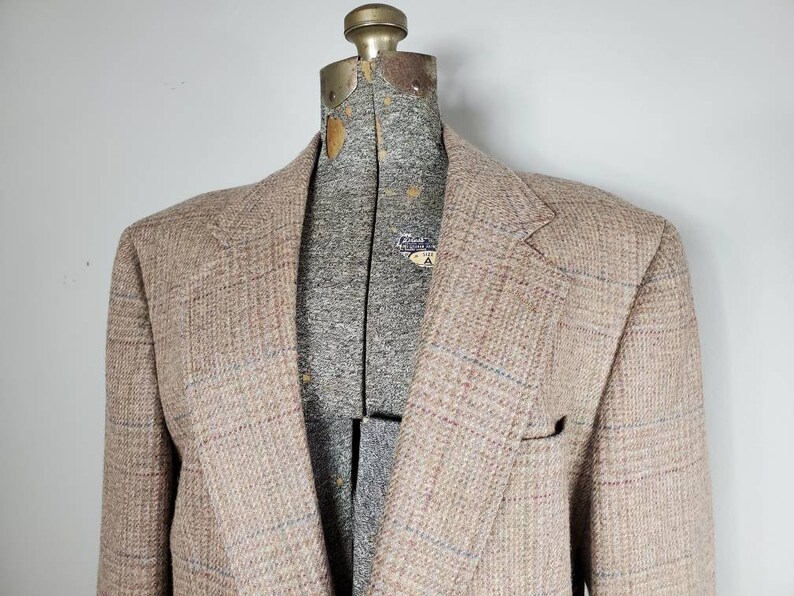 Vintage 90s Hart Schaffner & Marx Brown Plaid Tweed Sport Coat with Woven Leather Buttons image 9