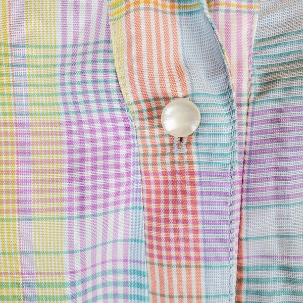 Vintage 60s /70s Bobbie June of Kansas City Pastel Plaid Long Sleeve Blouse (Vintage Size 38)