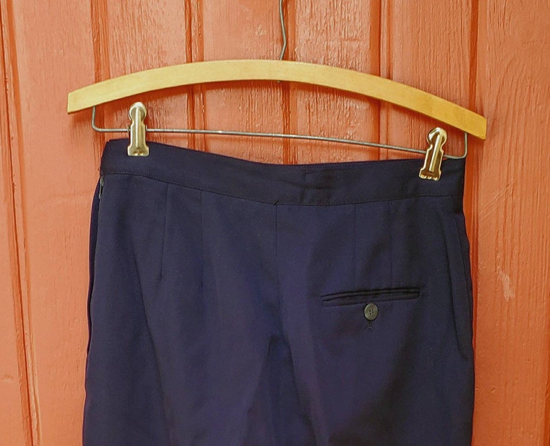 Vintage 90s Liz Claiborne Collection Dark Navy Blue Worsted Wool Navy Blue Side Zip Trousers