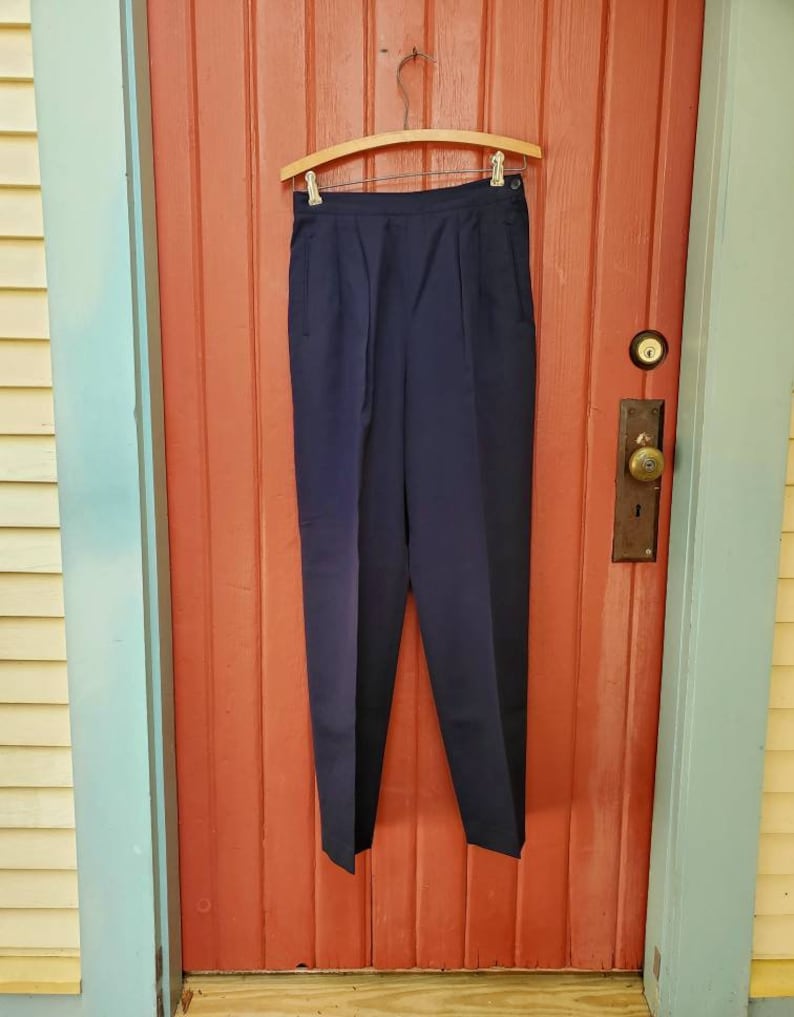Vintage 90s Liz Claiborne Collection Dark Navy Blue Worsted Wool Navy Blue Side Zip Trousers