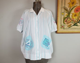 Vintage 80s Esleep Oversized Collared Bowling Shirt Pajama Top (Vintage Size Large)