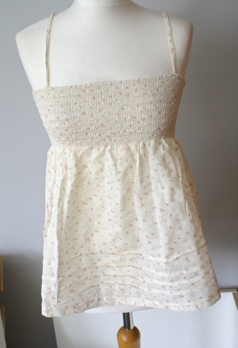 Summer Cream Top Cotton blouse Delicate Romantic Summer blouse in roses Sleeveles summer top Clothing for her Delicate Cream blouse