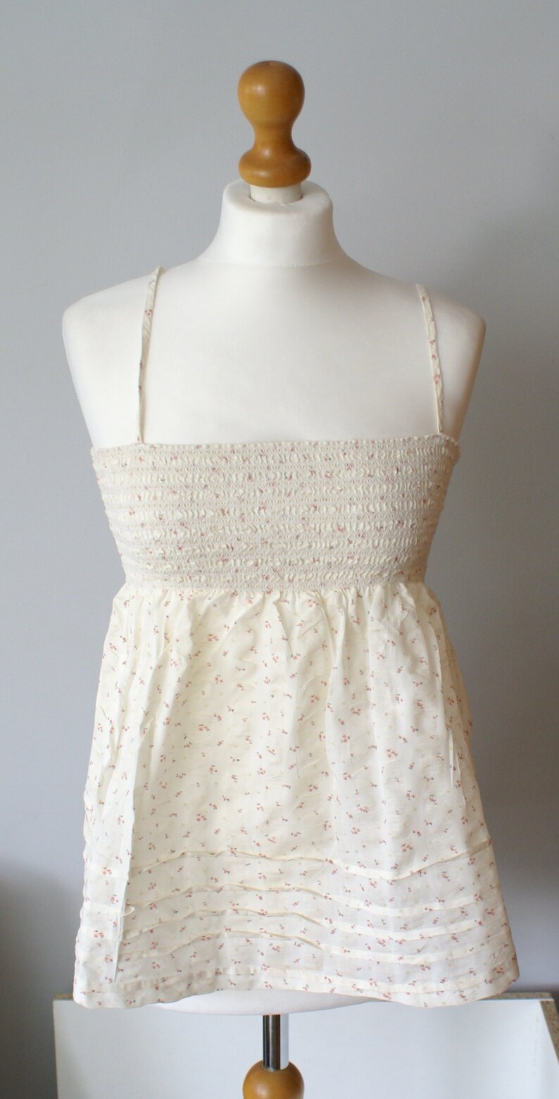 Summer Cream Top Cotton blouse Delicate Romantic Summer blouse in roses Sleeveles summer top Clothing for her Delicate Cream blouse