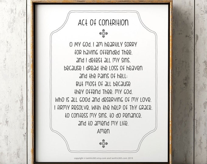 Act of Contrition Prayer Print - Catholic Prayer Printable, Christian Print, Catechism, PDF Download