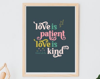 Printable Catholic Wall Art Print - Love is Patient Love is Kind - Traditional Catholic Digital Download - Scripture Quote