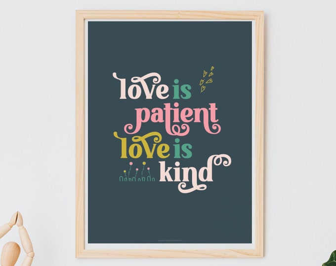 Printable Catholic Wall Art Print - Love is Patient Love is Kind - Traditional Catholic Digital Download - Scripture Quote