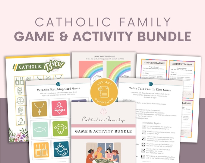 Printable Catholic Game and Activity Bundle | Catholic Family Digital Games for Download | Printable Games for Catholic Homeschool Activity