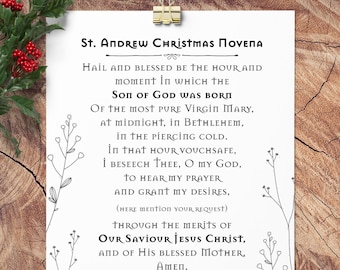 St Andrew Christmas Novena Advent Print - Quote Wall Print, Advent, Catholic Wall Art, Christmas Decor Print Catholic Saint PDF Download