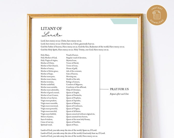 Litany of Loreto Printable Catholic Prayer Print, Homeschool Poster, Catholic Wall Art, Digital Prayer Print, Litany Prayer