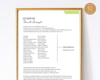 Litany of St Joseph Printable Catholic Prayer Print, Homeschool Poster, Catholic Wall Art, Digital Prayer Print, Litany Prayer