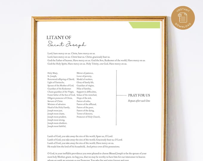Litany of St Joseph Printable Catholic Prayer Print, Homeschool Poster, Catholic Wall Art, Digital Prayer Print, Litany Prayer