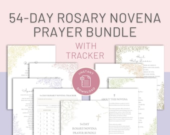 54 Day Rosary Novena Prayer Bundle with Habit Tracker : Printable Rosary Prayer Prints | Catholic Prayer Prints and Novena Tracker | Rosary