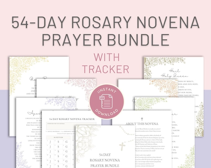 54 Day Rosary Novena Prayer Bundle with Habit Tracker : Printable Rosary Prayer Prints | Catholic Prayer Prints and Novena Tracker | Rosary