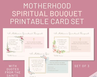 Printable Spiritual Bouquet Cards for Motherhood | Set of 3 Catholic Prayer Cards | Gift of Prayer | Includes Saint Quotes Mothers Day Gift