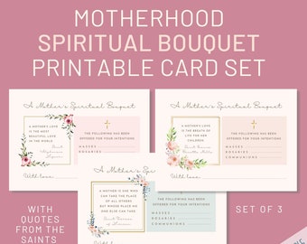 Printable Spiritual Bouquet Cards for Motherhood | Set of 3 Catholic Prayer Cards | Gift of Prayer | Includes Saint Quotes Mothers Day Gift