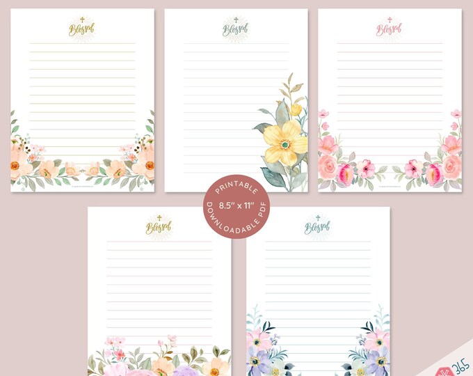 Printable Catholic Stationery | Blessed Catholic Letterhead | 8.5x11 inch Stationery | PDF Lined Writing Paper | Floral Watercolor Design
