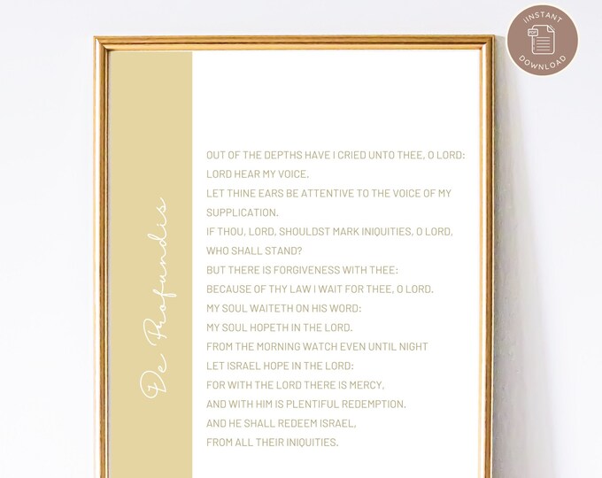 De Profundis Prayer Print - Catholic Prayer Printable, Christian Print, Catechism, PDF Download, Indulgence Prayer, Catholic Art