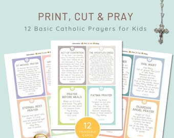 Set di 12 biglietti di preghiera cattolici tradizionali per bambini / Preghiere per la prima comunione / Preghiere stampabili per bambini cattolici / Aiutanti del catechismo
