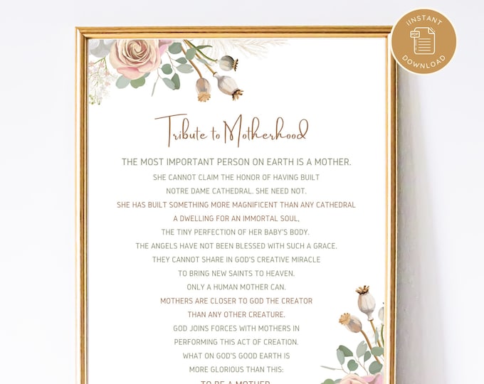 Tribute to Motherhood Art Print - Printable Catholic Art Print - Venerable Jozsef Cardinal Mindszenty, Mothers Day Gift, Gift, PDF