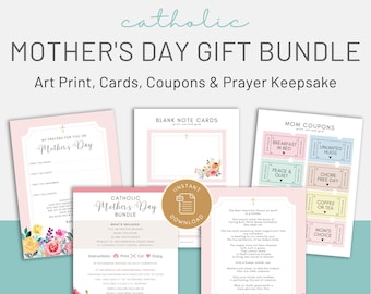 Mother's Day Gift Bundle : 4 Printable Gifts - A Tribute to Motherhood Art Print | Gift Coupons | Custom Prayer Keepsake | Blank Notecards