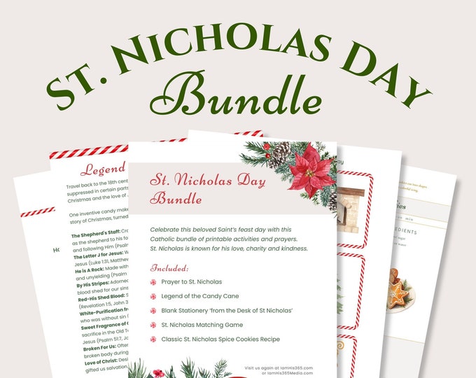 St Nicholas Day Printable Bundle | Printable Catholic Prayers Activities for St Nicholas Feast Day | St Nicholas Cookie Recipe | Advent Game