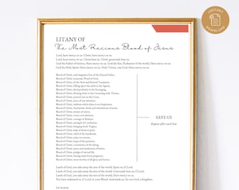 Litany of the Precious Blood of Jesus Printable Catholic Prayer Print, Homeschool Poster, Catholic Wall Art, Digital Prayer Print, Litany