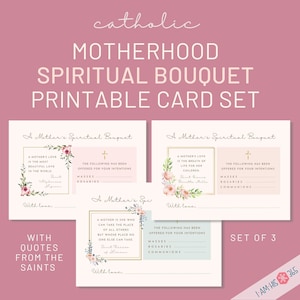 Biglietti di auguri spirituali stampabili per la maternità / Set di 3 biglietti di preghiera cattolici / Dono di preghiera / Include citazioni di santi Regalo per la festa della mamma