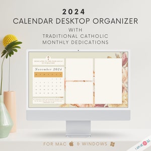 Catholic Desktop Organizer Wallpaper Bundle | Floral Desktop Background | 2024 Monthly Desktop Calendar Mac & Windows | Catholic Screensaver