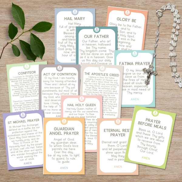 Catholic Kid's Prayer Cards | Catholic Prayers for Children | Printable Prayers for Catholic Kids | Set of 12 Traditional Catholic Prayers