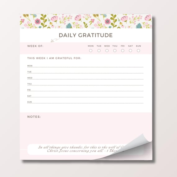 Gratitude Tracker Notepad with Scripture Verse | Weekly Habit Tracker Catholic Gratitude List Daily Thanks Notepad Stationery for Christians