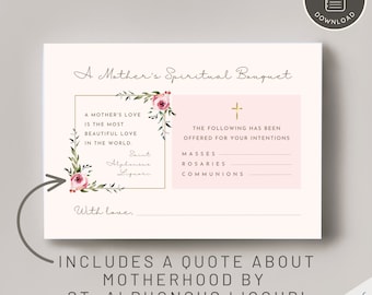 Printable Spiritual Bouquet Cards for Motherhood | Catholic Prayer Cards | 3 Printable Designs | Gift of Prayer | Saint Quotes on Motherhood