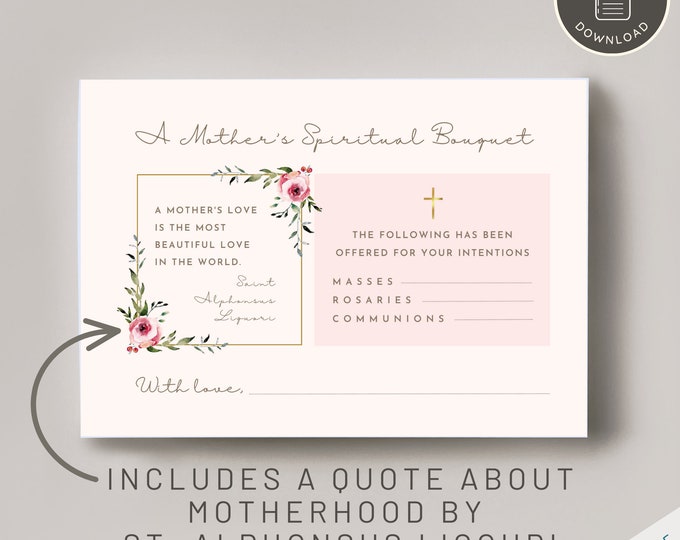 Printable Spiritual Bouquet Cards for Motherhood | Catholic Prayer Cards | 3 Printable Designs | Gift of Prayer | Saint Quotes on Motherhood