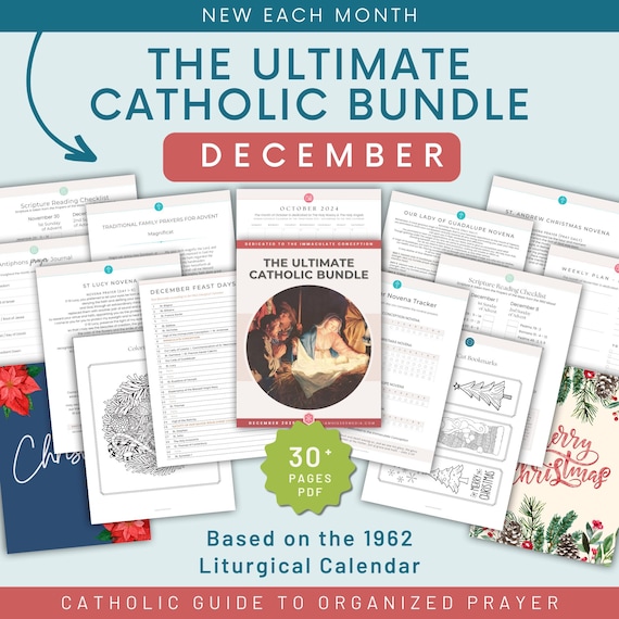 December Catholic Prayer Pack: Printable 1962 Liturgical Planner, Activities, Novenas, Trackers, Lectio Divina, Guided Journal, Coloring